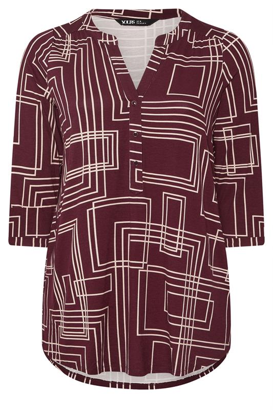 YOURS Plus Size Burgundy Red Abstract Half Placket Shirt | Yours Clothing 5