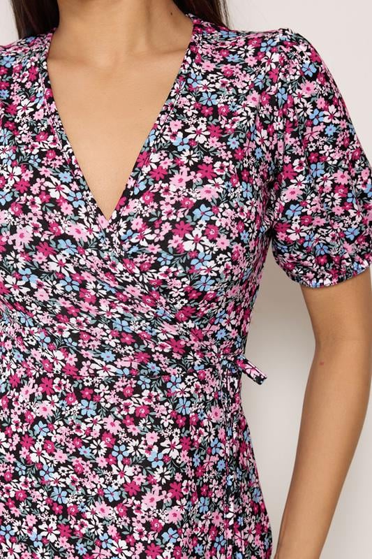 M&Co Petite Pink Ditsy Floral Print Maxi Wrap Dress | M&Co 4