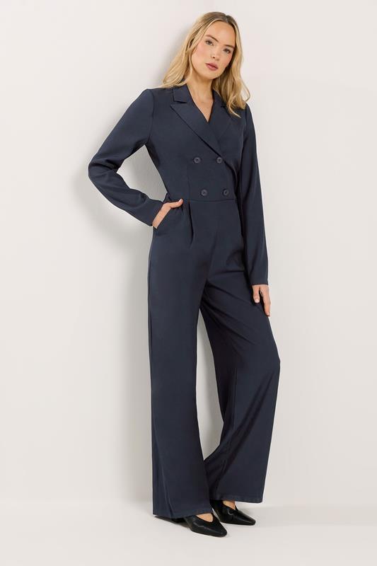 LTS Tall Navy Blue Open Collar Wide Leg Jumpsuit | Long Tall Sally 1