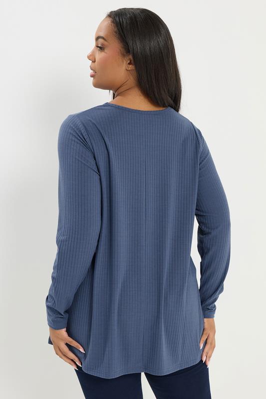 YOURS Plus Size Denim Blue Ribbed Swing T-Shirt | Yours Clothing 2