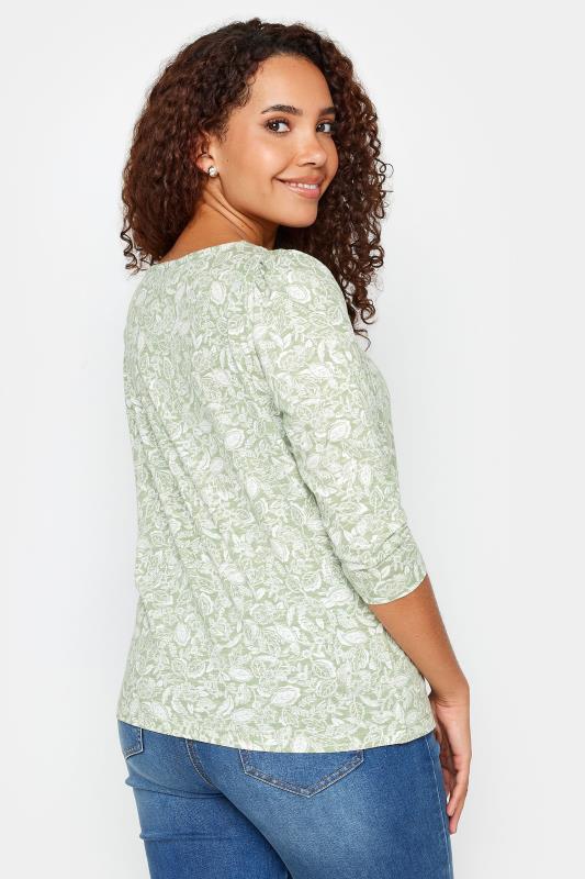 M&Co Green Floral Print Square Neck 3/4 Sleeve Top | M&Co 3
