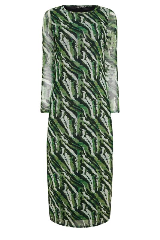 M&Co Khaki Green Animal Print Mesh Long Sleeve Dress  | M&Co 5