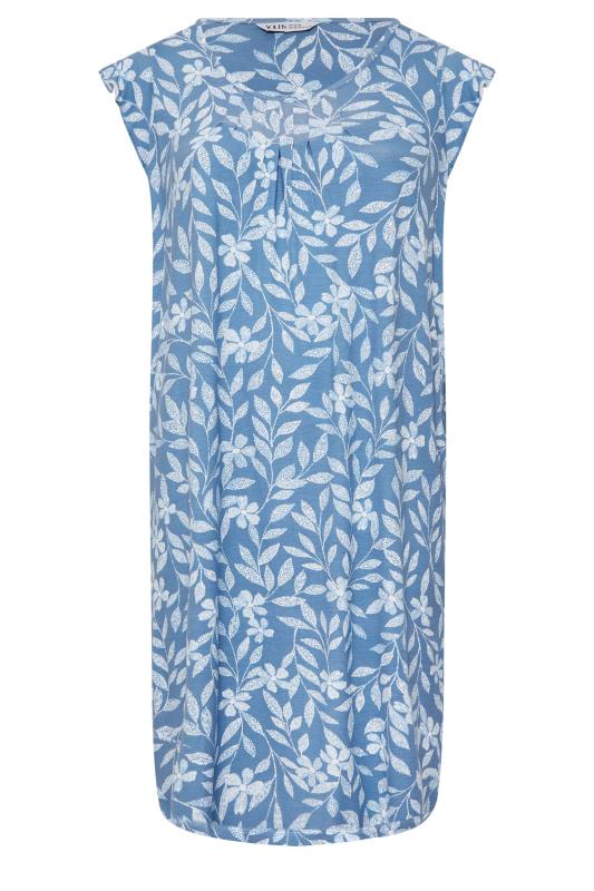 YOURS Plus Size Blue Floral Print Pleat Front Soft Touch Nightdress | Yours Clothing 5