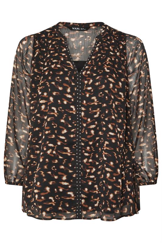 YOURS Plus Size Black & Brown Leopard Print Stud Detail Blouse | Yours Clothing 6