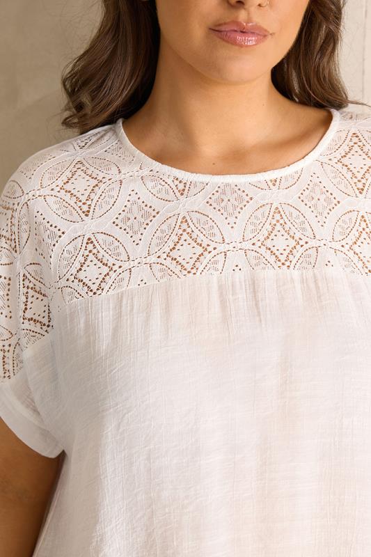 EVANS Plus Size White Lace Detail Short Sleeve Top | Evans  4
