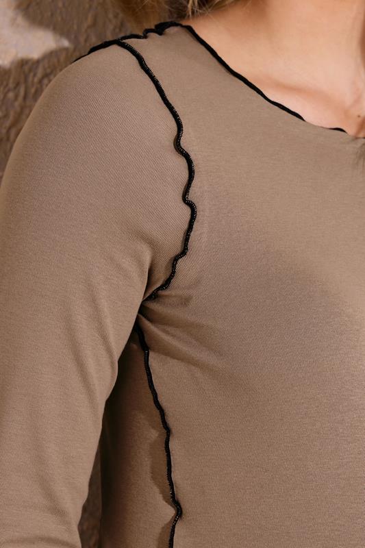 LTS Tall Maternity Natural Brown Contrast Stitch Ribbed Top | Long Tall Sally 5