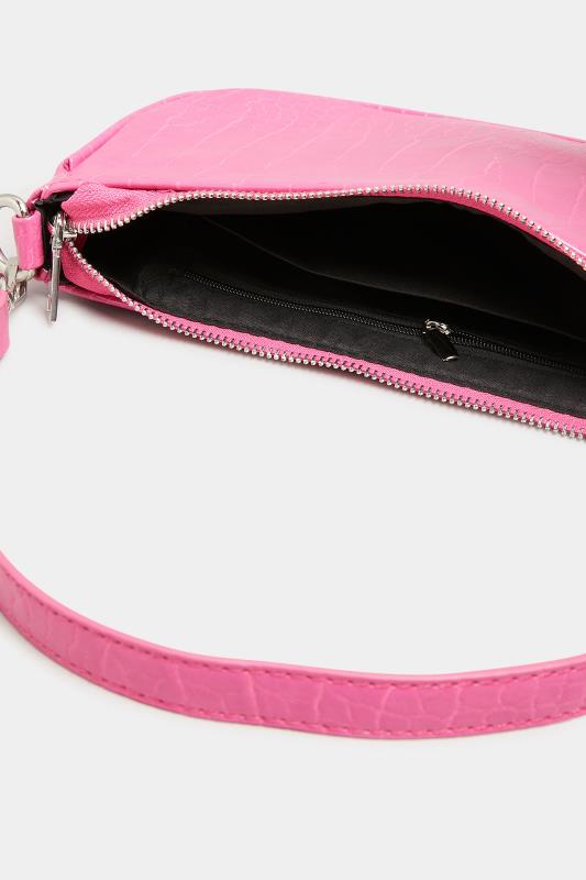 Plus Size Pink Faux Croc Shoulder Bag | Yours Clothing 3