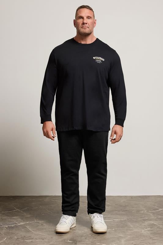 JACK & JONES Big & Tall Black Crew Neck Long Sleeve T-Shirt | BadRhino 1