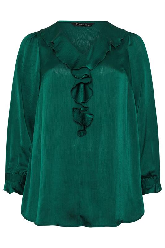 EVANS Plus Size Green Frill Detail Blouse | Evans 5