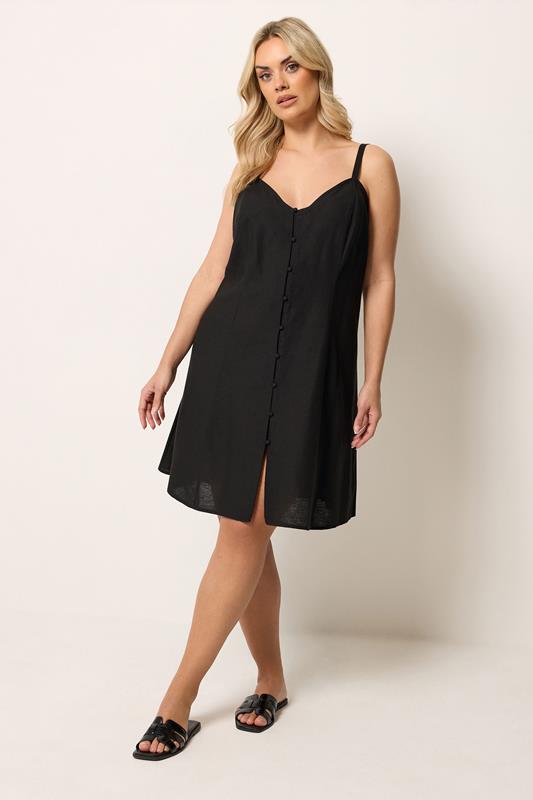YOURS Plus Size Black Linen Swing Dress | Yours Clothing 1