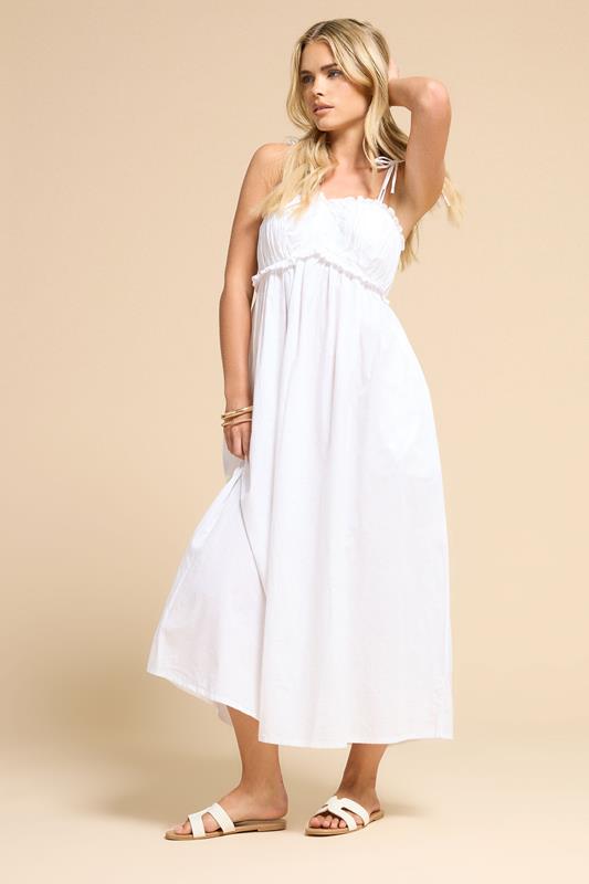 PixieGirl Petite Women's White Cotton Frill Bust Tie Dress | PixieGirl 2