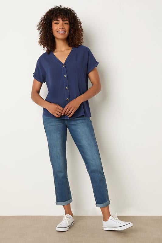 M&Co Navy Blue Button Front Blouse | M&Co 1