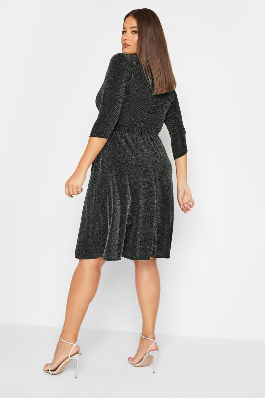 YOURS LONDON Curve Black Glitter Wrap Dress | Yours Clothing 3