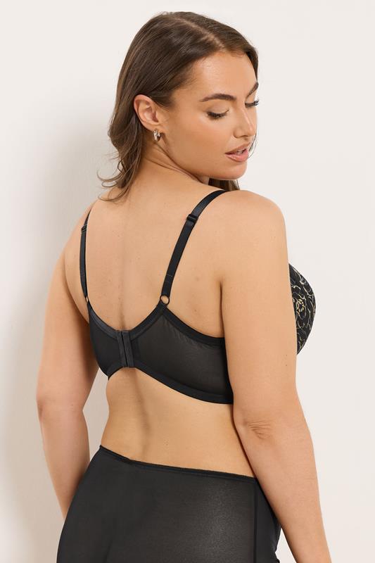 YOURS Plus Size Black & Gold Floral Padded Bra | Yours Clothing 2