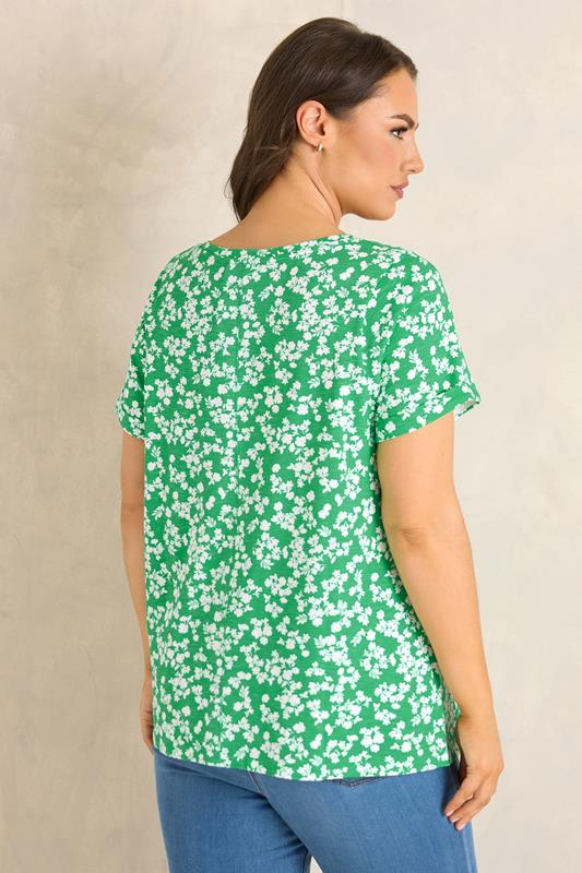 EVANS Plus Size Green Floral Pleat Front Top | Evans  2