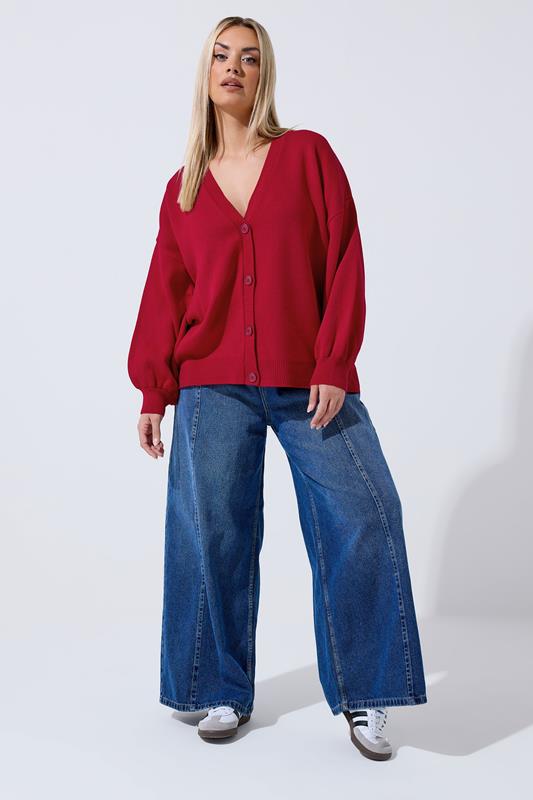 LIMITED COLLECTION Plus Size Red Balloon Sleeve Knitted Cardigan | Yours Clothing 1