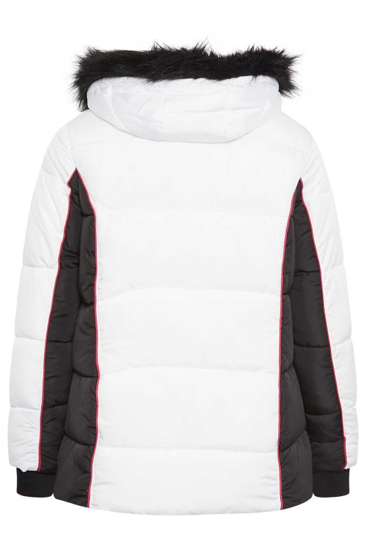 YOURS Plus Size White & Black Colourblock Hooded Puffer Jacket | YOURS Clothing 8
