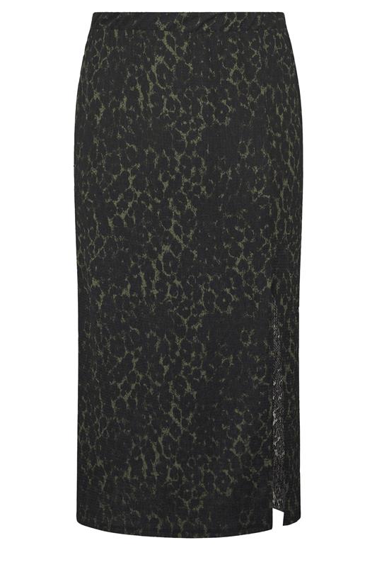 YOURS Plus Size Khaki Green Leopard Print Textured Tube Skirt | Yours Clothing 5