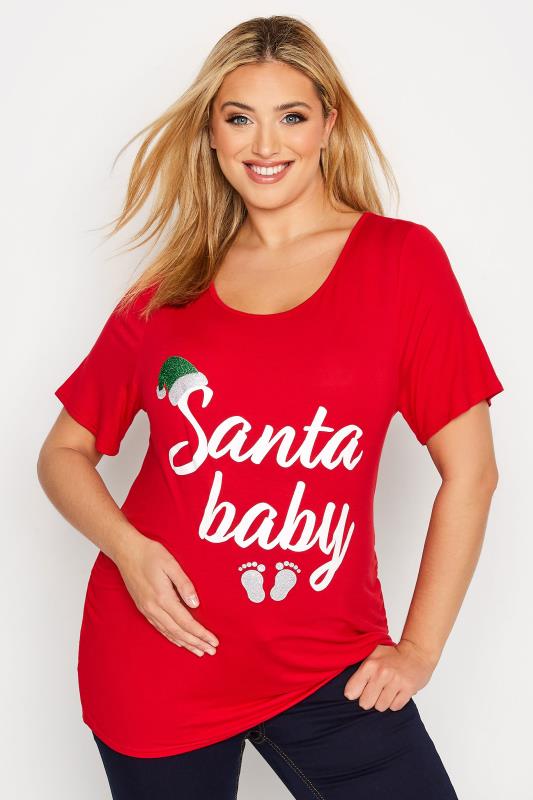 Plus Size  BUMP IT UP MATERNITY Curve Red 'Santa Baby' Christmas Top