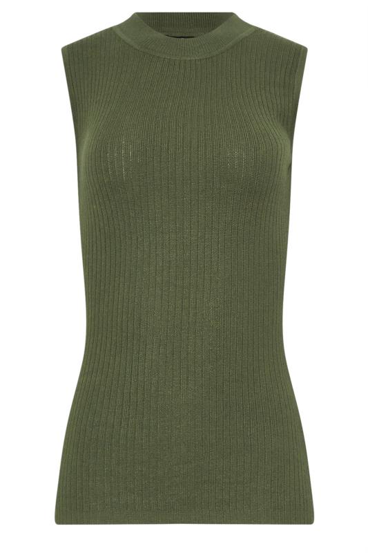 LTS Tall Khaki Green Knitted Ribbed Vest Top | Long Tall Sally 5
