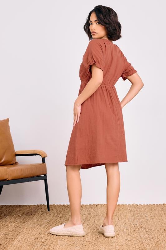 PixieGirl Petite Women's Rust Orange Tie Front Cotton Mini Dress | PixieGirl 4