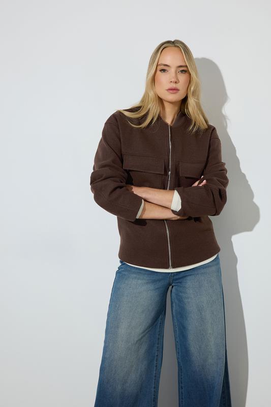  LTS Tall Chocolate Brown Brushed Pocket Bomber Jacket