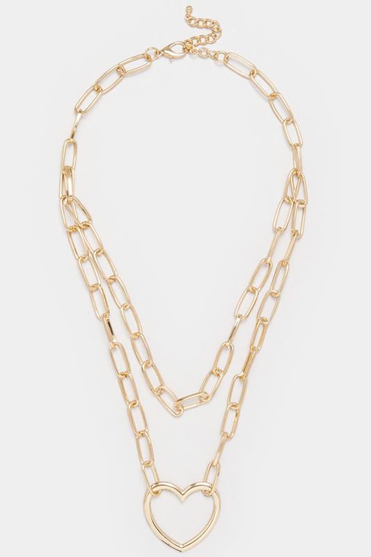 Gold Tone Pendant Heart Layered Chain Necklace