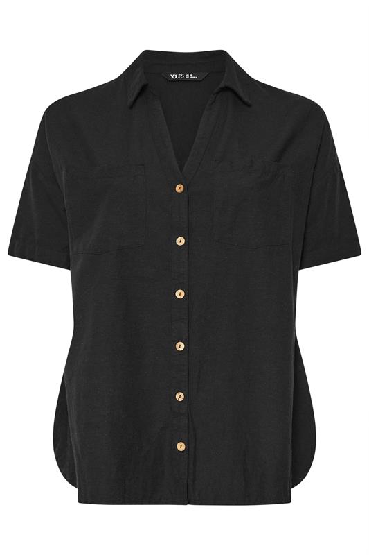 YOURS Plus Size Black Relaxed Linen Shirt | Yours Clothing 5