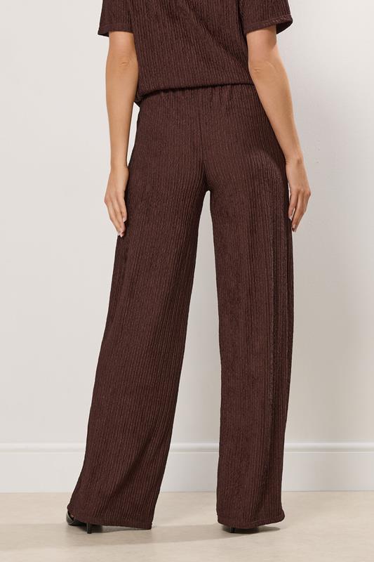 LTS Tall Brown Textured Elasticated Waist Wide Leg Trousers | Long Tall Sally 2