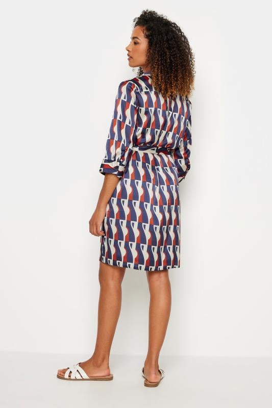 M&Co Blue Geometric Print Satin Shirt Dress | M&Co 3