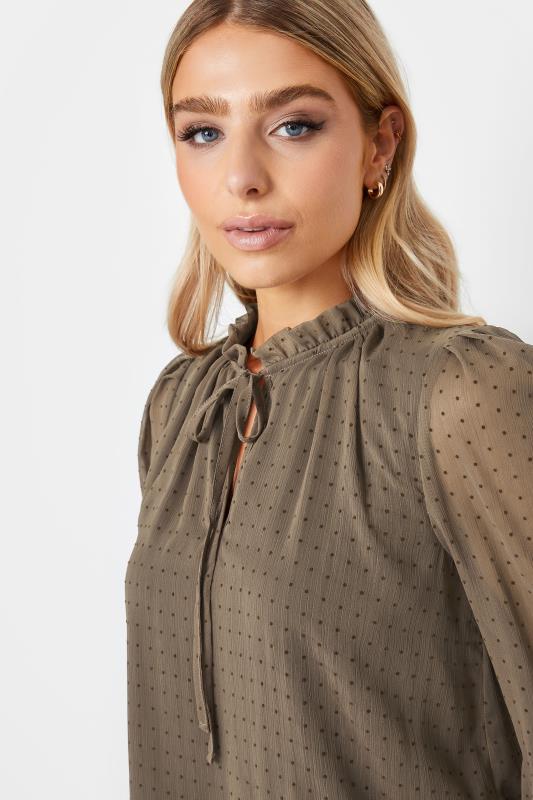 M&Co Brown Dobby Tie Neck Blouse | M&Co 4