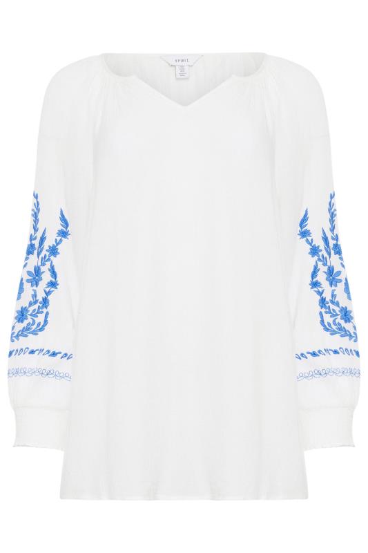 M&Co White Floral Embroidered Sleeve Notch Neck Blouse | M&Co 6