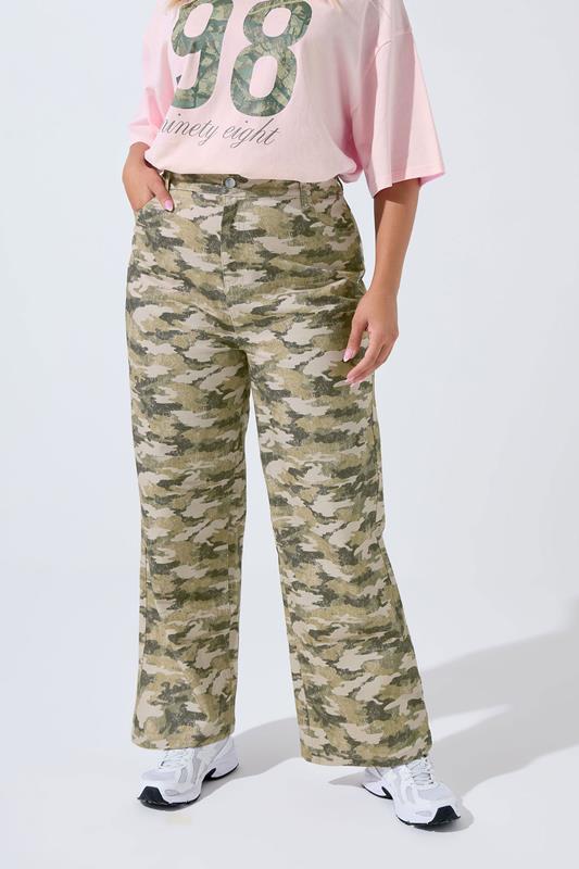 LIMITED COLLECTION Plus Size Khaki Green Camo Wide Leg Jeans | Yours Clothing 2