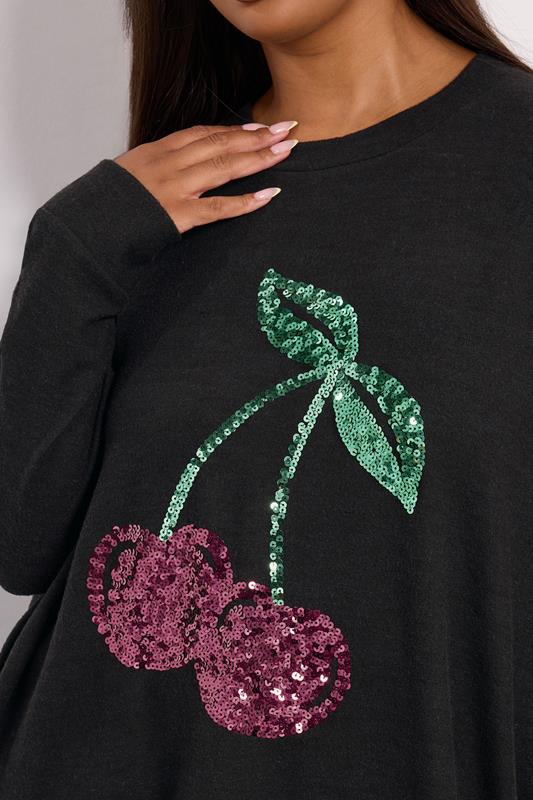 YOURS Plus Size Black Cherry Sequin Embellished Jumper | Yours Clothing 4