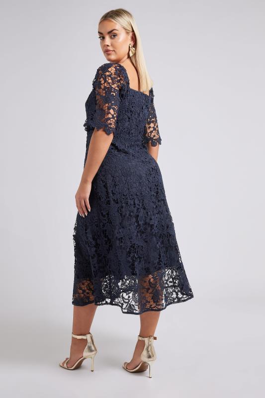 YOURS LONDON Curve Navy Blue Crochet Lace Dress | Yours Clothing 4