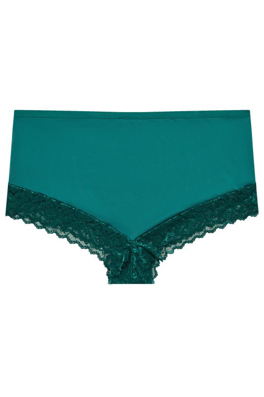 YOURS Plus Size Green Hi Shine Lace Trim Full Briefs | Yours Clothing 4