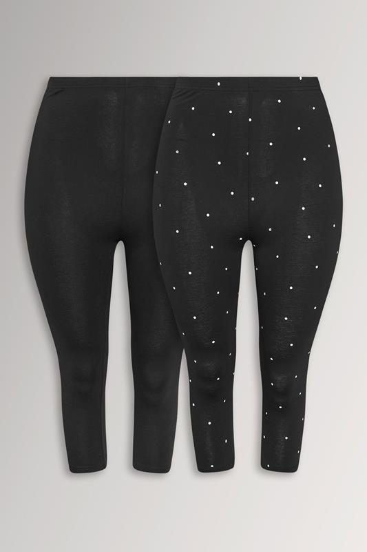 YOURSET 2 PACK Plus Size Black Polka Dot Crop Leggings | Yours Clothing 1