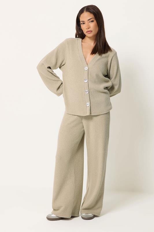  PixieGirl Petite Set Sage Green Ribbed Top & Wide Leg Trousers
