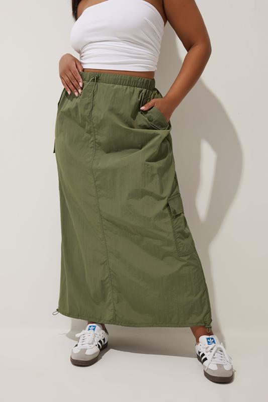 LIMITED COLLECTION Plus Size Khaki Green Cargo Maxi Skirt | Yours Clothing 1