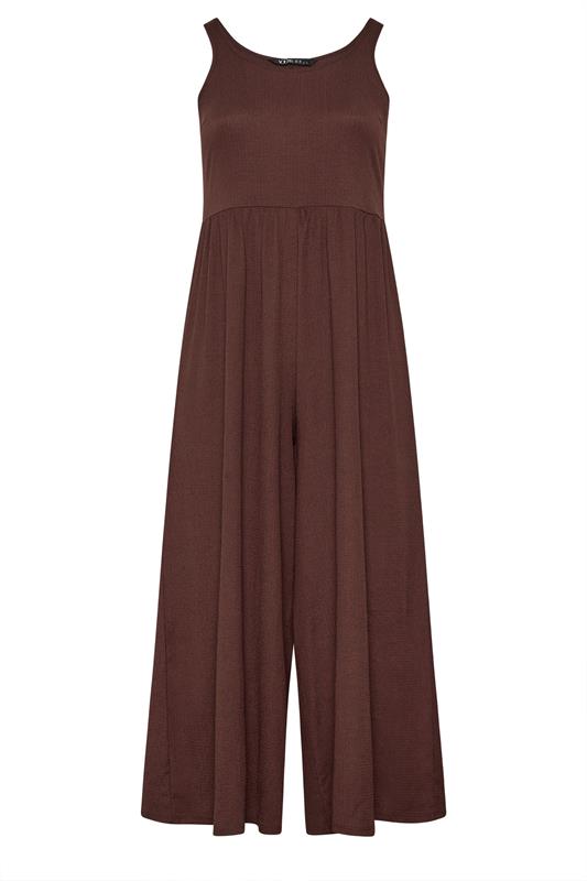 YOURS Plus Size Chocolate Brown Textured Jumpsuit | Yours Clothing 5