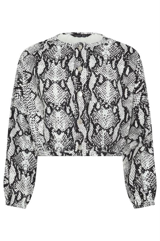 PixieGirl Petite Women's Grey Snake Print Denim Bomber Jacket | PixieGirl 6