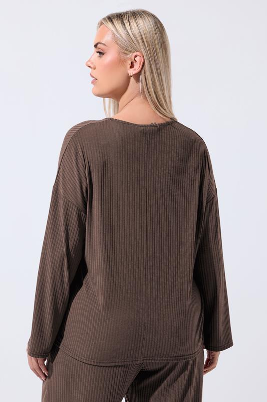 LIMITED COLLECTION Plus Size Brown Ribbed V-Neck Top | Yours Clothing 2