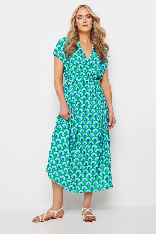Tall  LTS Tall Green Geometric Print Midi Wrap Dress