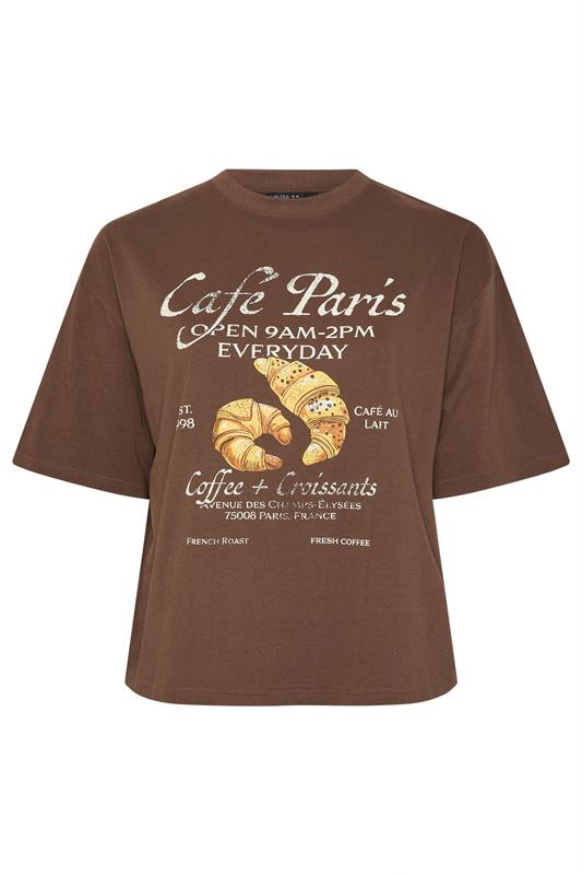 LIMITED COLLECTION Plus Size Chocolate Brown 'Café Paris' Slogan T-Shirt | Yours Clothing 5