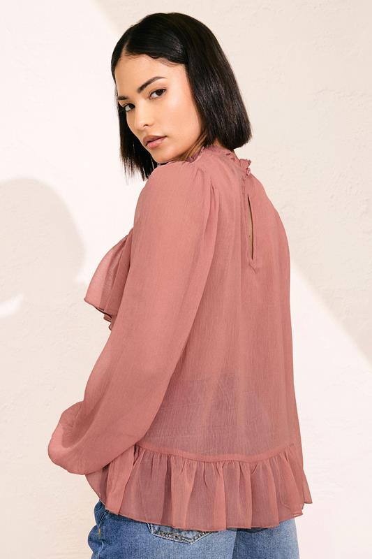 PixieGirl Petite Women's Coral Pink Chiffon Frill Blouse | PixieGirl 4