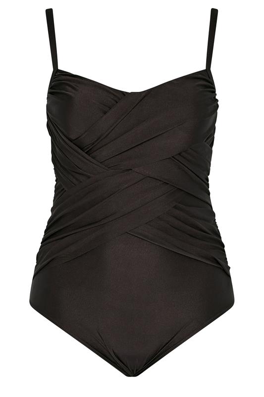YOURS Plus Size Chocolate Brown Crossover Super Sculpt Swimsuit | Yours Clothing 1