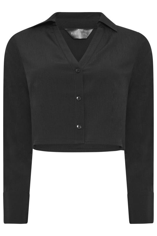PixieGirl Petite Womens Black Textured Cropped Shirt | PixieGirl 6