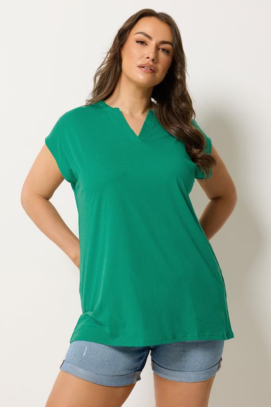 YOURS Curve Green Notch Neck T-Shirt
