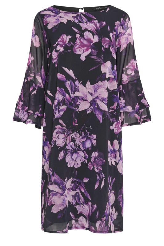 M&Co Black & Pink Floral Print Flute Sleeve Shift Dress | M&Co 5