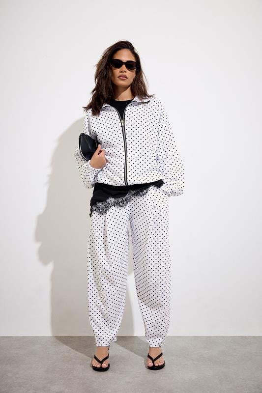 PixieGirl Petite White Polka Dot Textured Funnel Neck Jacket
